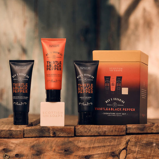 The Scottish Fine Soaps Thistle & Black Pepper Skin Care Set for Body Cleaning 4 Pieces
