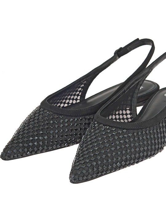 Suede Γυναικείες Μπαλαρίνες Slingback σε Μαύρο Χρώμα