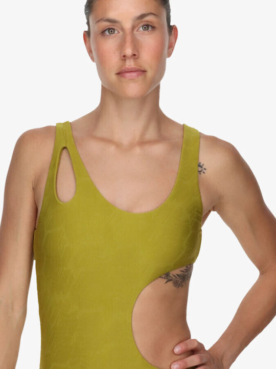 Cutout Ολόσωμο Μαγιό με Ανοίγματα Πράσινο Λαδί