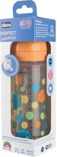Chicco Plastic Baby Bottle Perfect Anti-colic with Silicone Teat for 4+ Months Light Blue 330ml