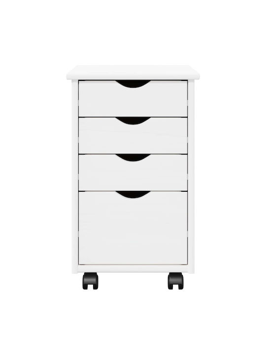 Office Cabinet Made of Solid Wood with Wheels & Drawers White 34x39x56cm