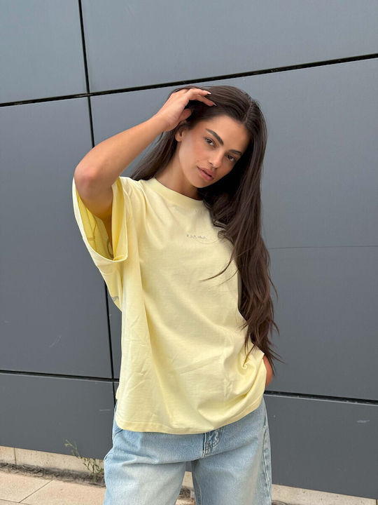 Tricou Pentru Femei Galben Din Bumbac Mâneca Scurtă