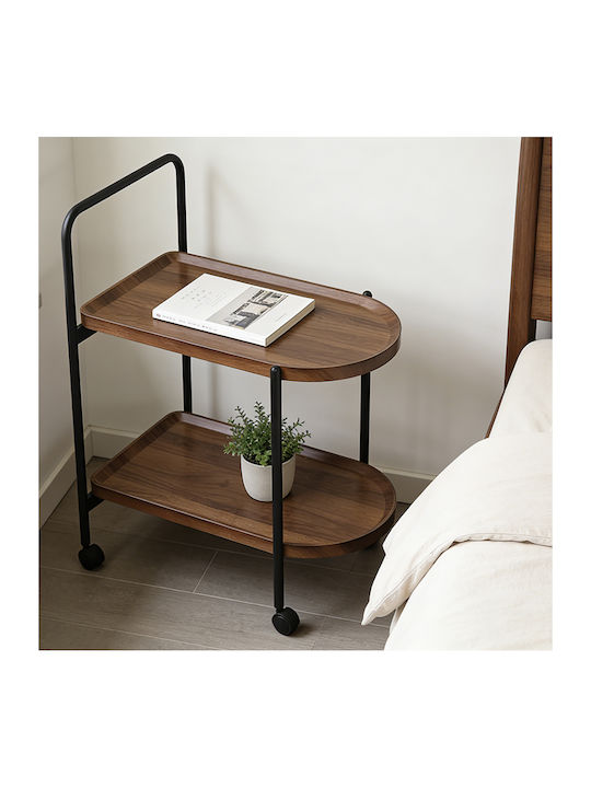 Oval Side Table Whelea Wooden with Wheels Walnut-Black W60xL40xH69cm