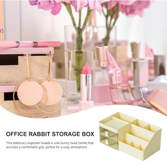 Office Storage Box Alista Home Makeup Stationery Cosmetic Organizer 2 Drawers Multiple Compartments Bunny Model Plastic 27.5x15.5x12 Cm Cream
