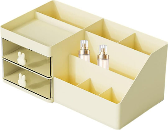 Office Storage Box Alista Home Makeup Stationery Cosmetic Organizer 2 Drawers Multiple Compartments Bunny Model Plastic 27.5x15.5x12 Cm Cream