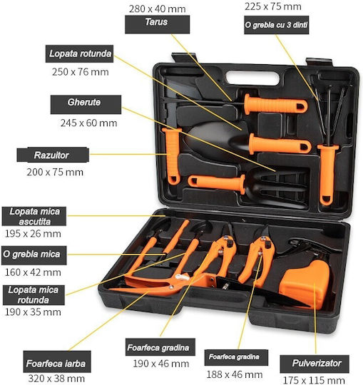 Set 12 Accesorii Grădinărit Alista Home Geantă Depozitare Inclusă Oțel Inoxidabil 37 X 27 Cm Portocaliu