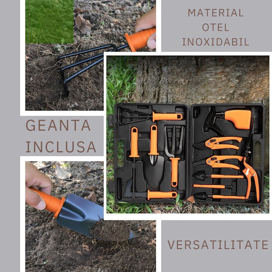 Set 12 Accesorii Grădinărit Alista Home Geantă Depozitare Inclusă Oțel Inoxidabil 37 X 27 Cm Portocaliu