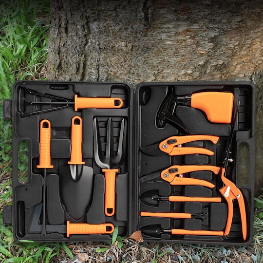 Set 12 Accesorii Grădinărit Alista Home Geantă Depozitare Inclusă Oțel Inoxidabil 37 X 27 Cm Portocaliu