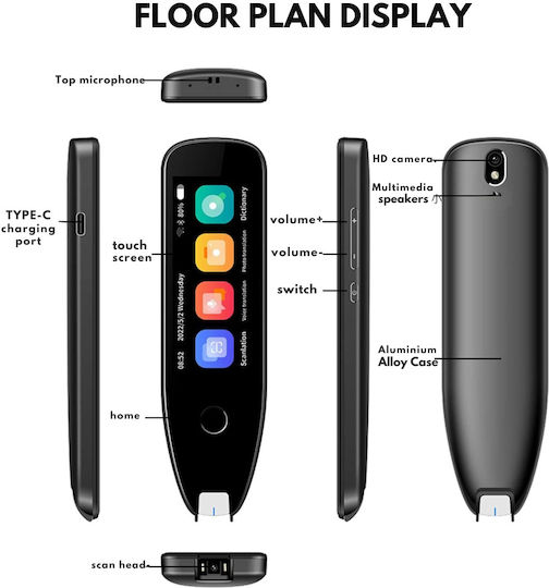 Visionhub Traducător Inteligent Multifuncțional Ai Scanare Vocală Traducere 29 Limbi Offline 134 Limbi Online Traducere Foto Dictionare Încorporate Bluetooth Wi-fi Scanare Text Înregistrare Inteligentă Offline Baterie 1500mah Ecran Tactil 3.5