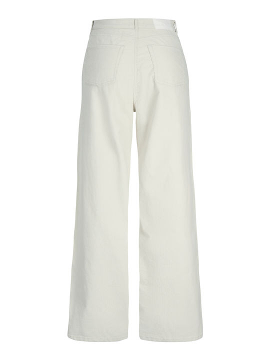 Women's High-waisted Fabric Trousers in Wide Line White