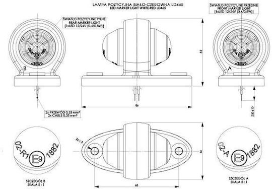 M-Tech Truck Volume Lights 1pcs 12 / 24V - Red WMLHOR465