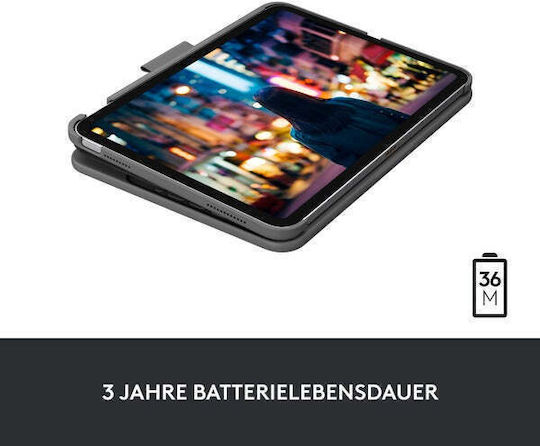 Logitech Bluetooth Slim Folio Флип капак с Клавиатура в Немски Сив (iPad 2022 10.9'' - iPad 2022 10.9 инча) 920-011423