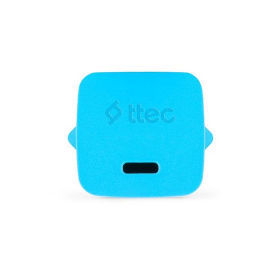 TTEC GaN Handyladegerät mit USB-C Ausgangsanschluss und Kabel USB-C - USB-C 20W Stromlieferung Blau