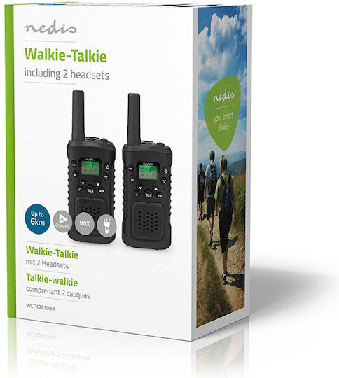 Nedis WLTK0610BK Walkie Talkie with Monochrome Screen Set of 2pcs