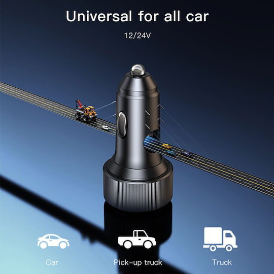 Yesido Автомобилен Заряден Устройство 60W Бързо Зареждане с Портове 1xUSB-A 2xType-C Черен Цвят