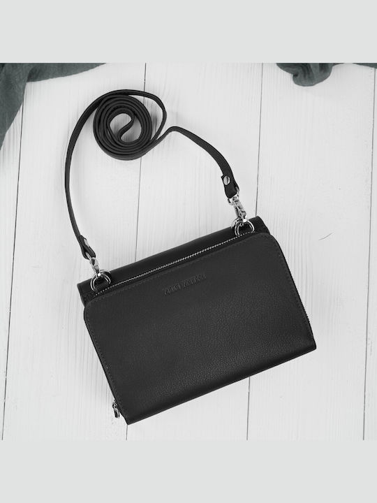 Leder Damen Schultertasche Schwarz