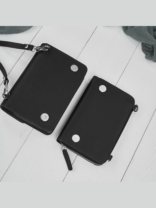 Leder Damen Schultertasche Schwarz