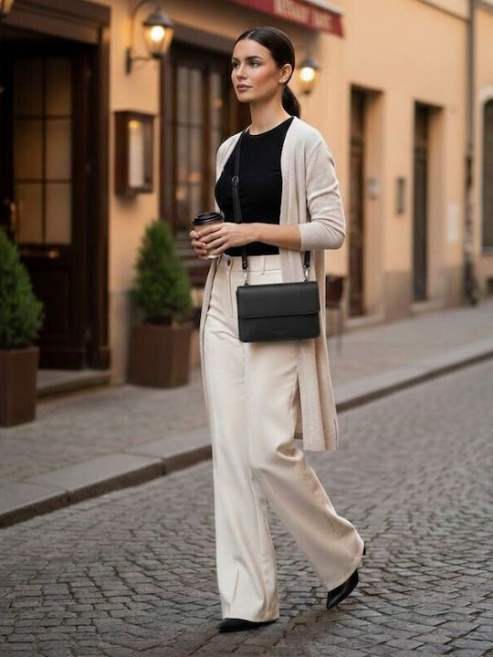 Leder Damen Schultertasche Schwarz