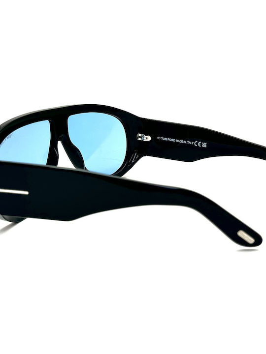 Tom Ford Unisex Sunglasses With Black Horn-Rimmed Frame And Blue Gradient Lens