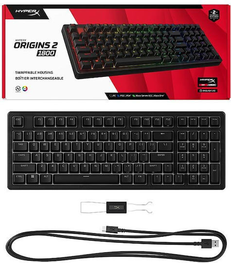 HP HyperX Origins 2 1800 Gaming Mechanical Keyboard with HyperX Red Switches and RGB Lighting English US