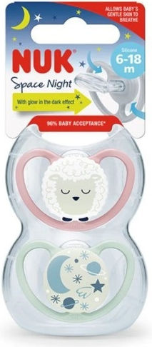 Nuk Space Pacifiers Silicone Night with Case Pink for 6-18 months 2pcs