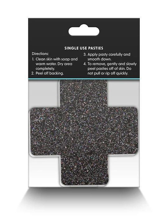 Ns Novelties Pretty Pasties Cross Nipple Covers Glitter Glow Black & Gold