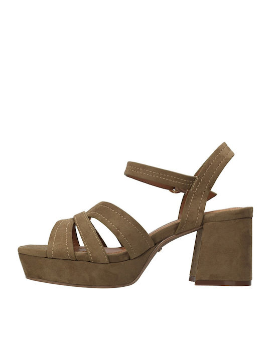 Damen Sandalen Aus Stoff Braun