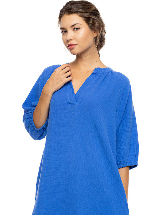 Pink Label Γυναικείο Καφτάνι Παραλίας Indigo Blue