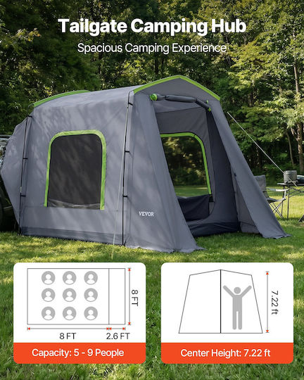 Vevor Camping Tunnel Car Tent Gray 4 Seasons for 9 People 323x244x220cm