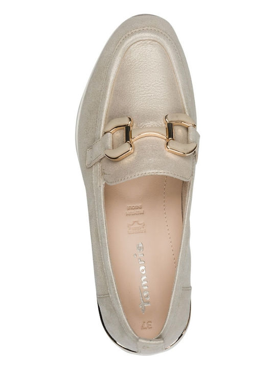 Leather Women's Moccasins in Gold Colour