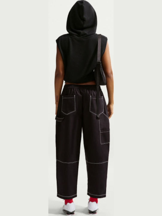 Sportswear Street Carpenter Women's Fabric Trousers in Loose Fit Black