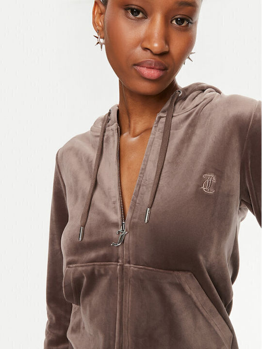 Long Women's Hoodie Cardigan Brown