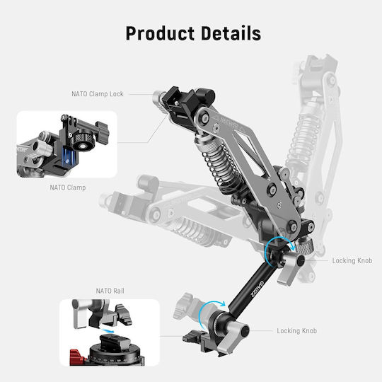 Suport Auto cu Ventuză Neewer Braț Hidraulic Flexibil pentru Cameră de Acțiune și Telefon – Nato Rail Rotire 360° Compatibil cu Dji Osmo Pocket 3 Insta360 X3 X4 X5 Gopro Hero 9–13 Telefon Mobil Sarcină Maximă 500 g Aluminiu Ga022