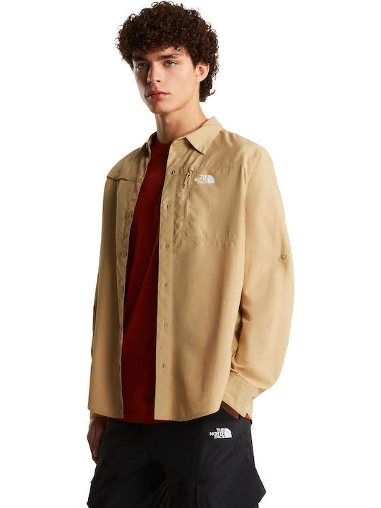 Long Sleeve Shirt in Regular Fit Khaki Stone