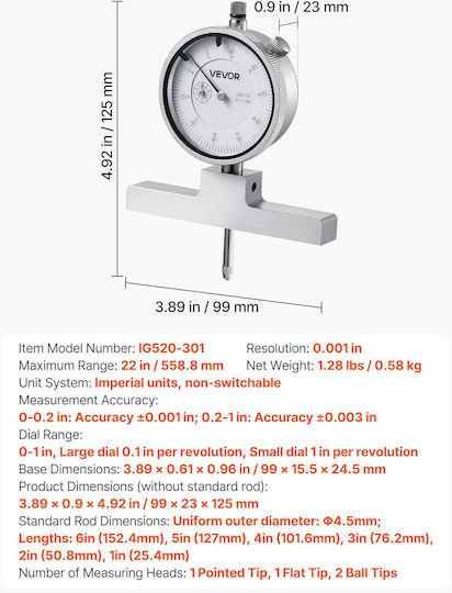 Vevor Depth Gauge 0-22mm
