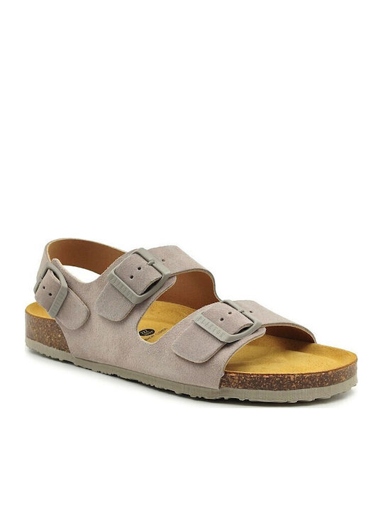 Afelpado Leder Flache Damen Sandalen Grau