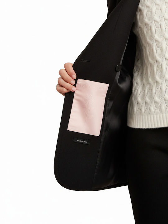 Rose Wool Women's Black Coat with Belt