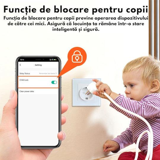 Priză Inteligentă de Perete Wifi Monitorizare Consum 16A – Control de la Distanță prin Aplicația Tuya Smart Life Control Vocal Programare Protecție Copii Panou din Sticlă Termorezistentă Compatibilă cu VisionHub Ios Android Amazon Alexa Google Home