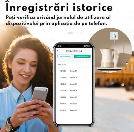Priză Inteligentă de Perete Wifi Monitorizare Consum 16A – Control de la Distanță prin Aplicația Tuya Smart Life Control Vocal Programare Protecție Copii Panou din Sticlă Termorezistentă Compatibilă cu VisionHub Ios Android Amazon Alexa Google Home