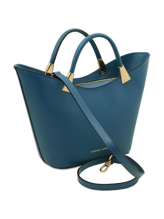 Leder Damen Schultertasche Petrol Blau