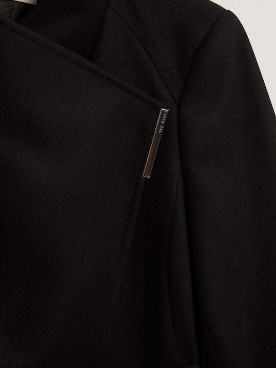 Rosess Wool Women's Black Half Coat with Belt