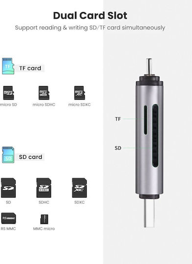 Ugreen Card Reader Type-C για SD/microSD Γκρι