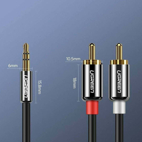 Ugreen Καλώδιο Ήχου 3.5mm male - RCA male Μαύρο 3m με Επίχρυσους Ακροδέκτες 10590