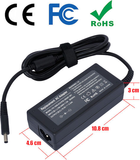 Dell Laptop Charger 65W 19.5V 3.34A for Dell with Detachable Power Cord