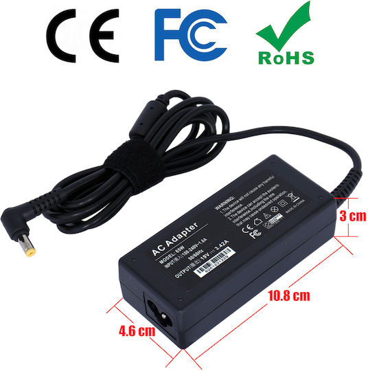Зарядно за лаптоп 65W 19V 3.42Спецификация за Acer с Отделяем Кабел за Захранване