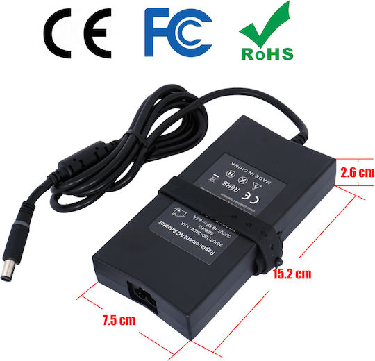 7.4mm x 5.0mm Laptop Charger 130W 19.5V 6.7A for Dell with Detachable Power Cable