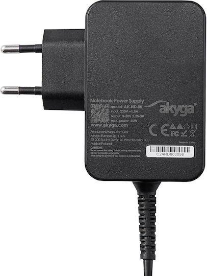 Akyga USB-C Universal Φορτιστής Laptop 65W 20V 3.25A με Αντάπτορα Τροφοδοσίας