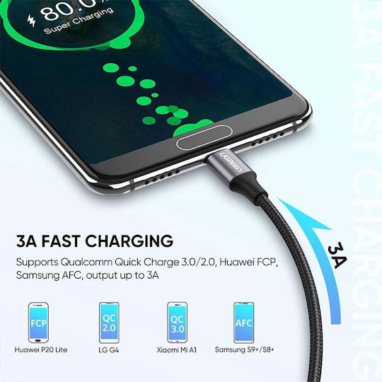 Ugreen US288 Braided USB 2.0 Cable USB-C male - USB-A Μαύρο 2m 60128