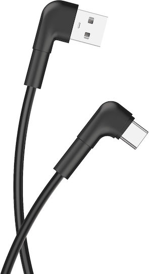 Maxlife Mxuc-09 Angle (90°) USB 2.0 Cable USB-C male - USB-A 15W Μαύρο 1m