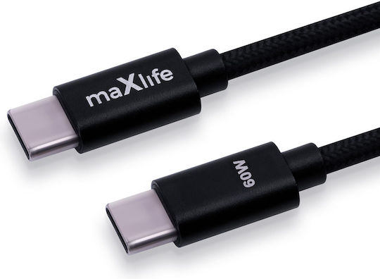 Maxlife Braided USB 2.0 Cable USB-C Male - USB-C 60W PD Black 2m